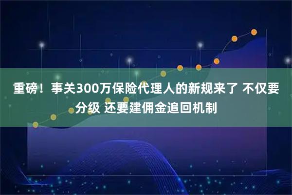 重磅！事关300万保险代理人的新规来了 不仅要分级 还要建佣金追回机制